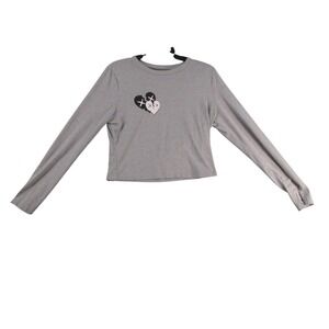 Gray Broken Heart Graphic Long Sleeve Cropped T-Shirt Womens XL Streetwear 6513